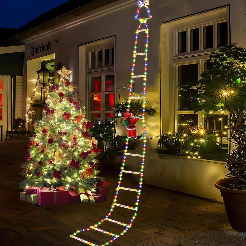 Geanimeerde kerstverlichting op ladder met klimmende Kerstman en afstandsbediening