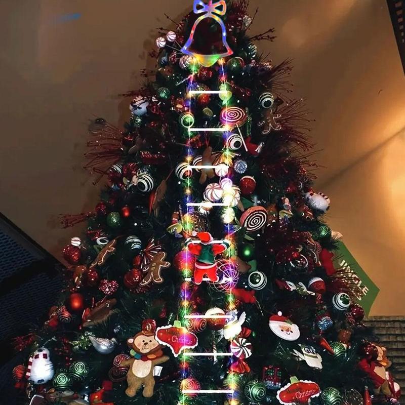 Geanimeerde kerstverlichting op ladder met klimmende Kerstman en afstandsbediening