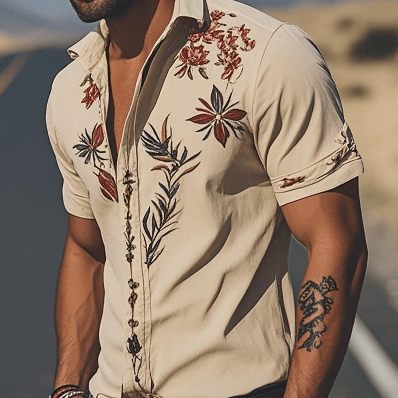 Geborduurd western overhemd met korte mouwen in retrostijl