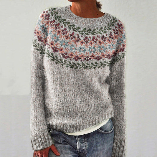 Gebreide dames trui met ronde hals en Fair Isle-motief