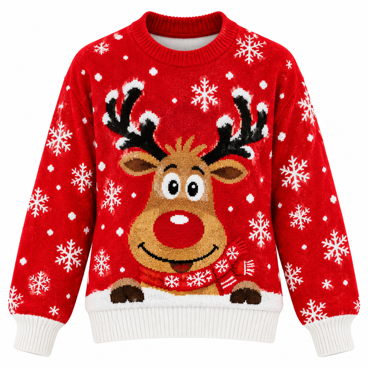 Gebreide kersttrui voor dames met rendiermotief en relaxte pasvorm - Ronde hals, lange mouwen en geribbelde boorden