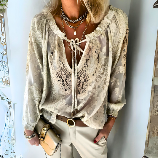 Gehaakte boho-blouse voor dames met ajourpatroon