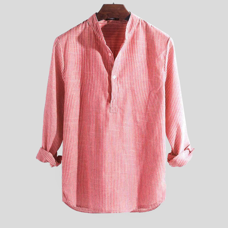 Gestreept henley-overhemd met lange mouwen voor heren