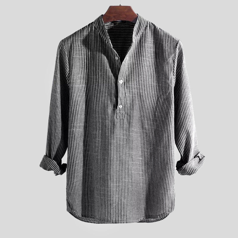 Gestreept henley-overhemd met lange mouwen voor heren