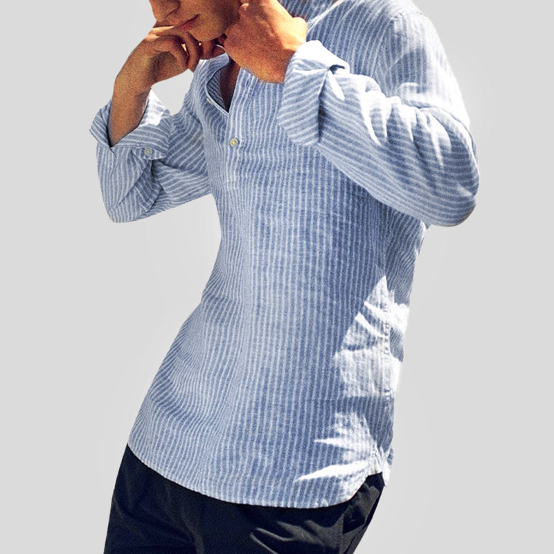 Gestreept henley-overhemd met lange mouwen voor heren