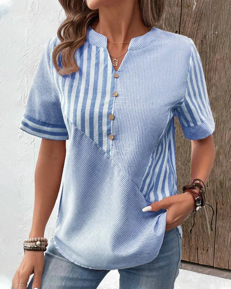 Gestreepte blouse met korte mouwen voor dames