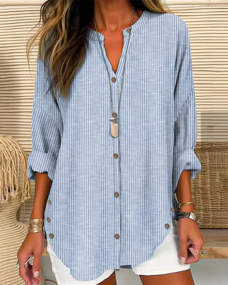 Gestreepte damesblouse met knoopsluiting