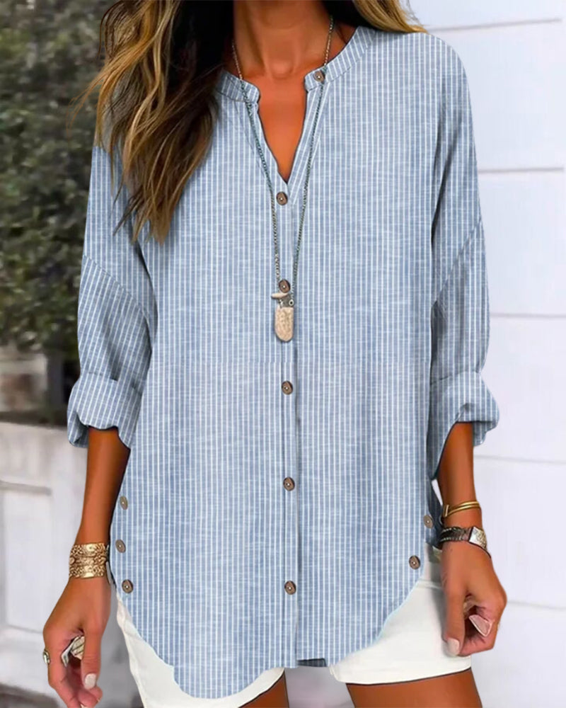 Gestreepte damesblouse met knoopsluiting