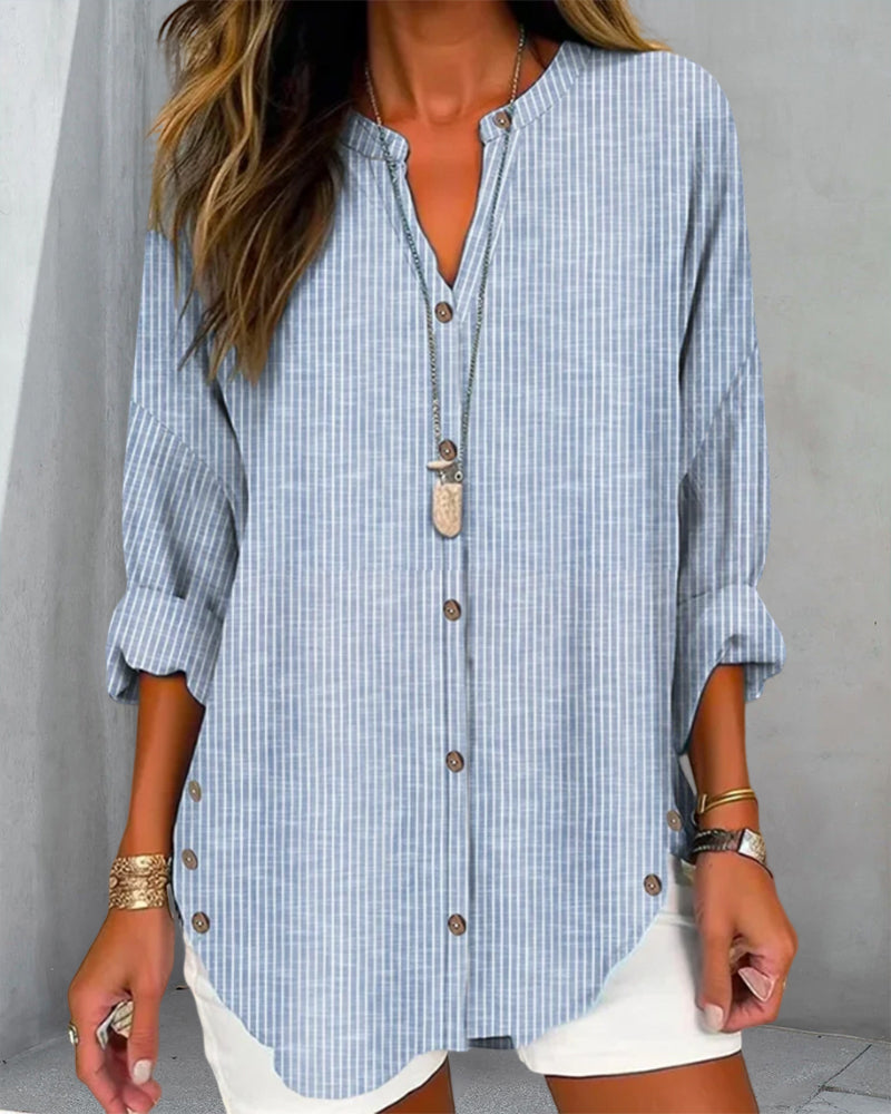 Gestreepte damesblouse met knoopsluiting