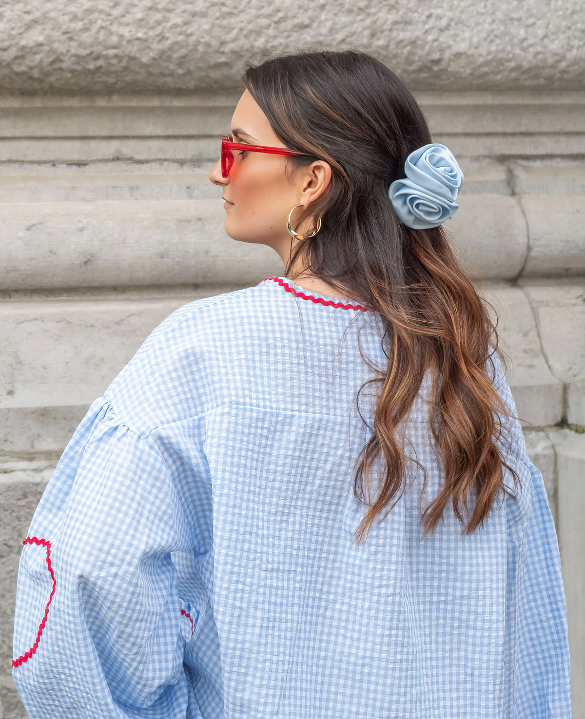 Gingham geruite damesblouse met open voorkant
