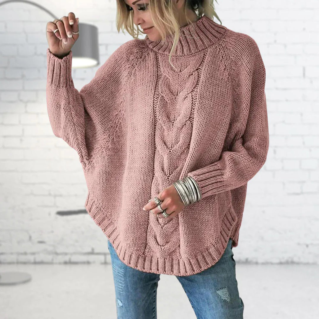 Grofgebreide damestrui met kabelpatroon en col