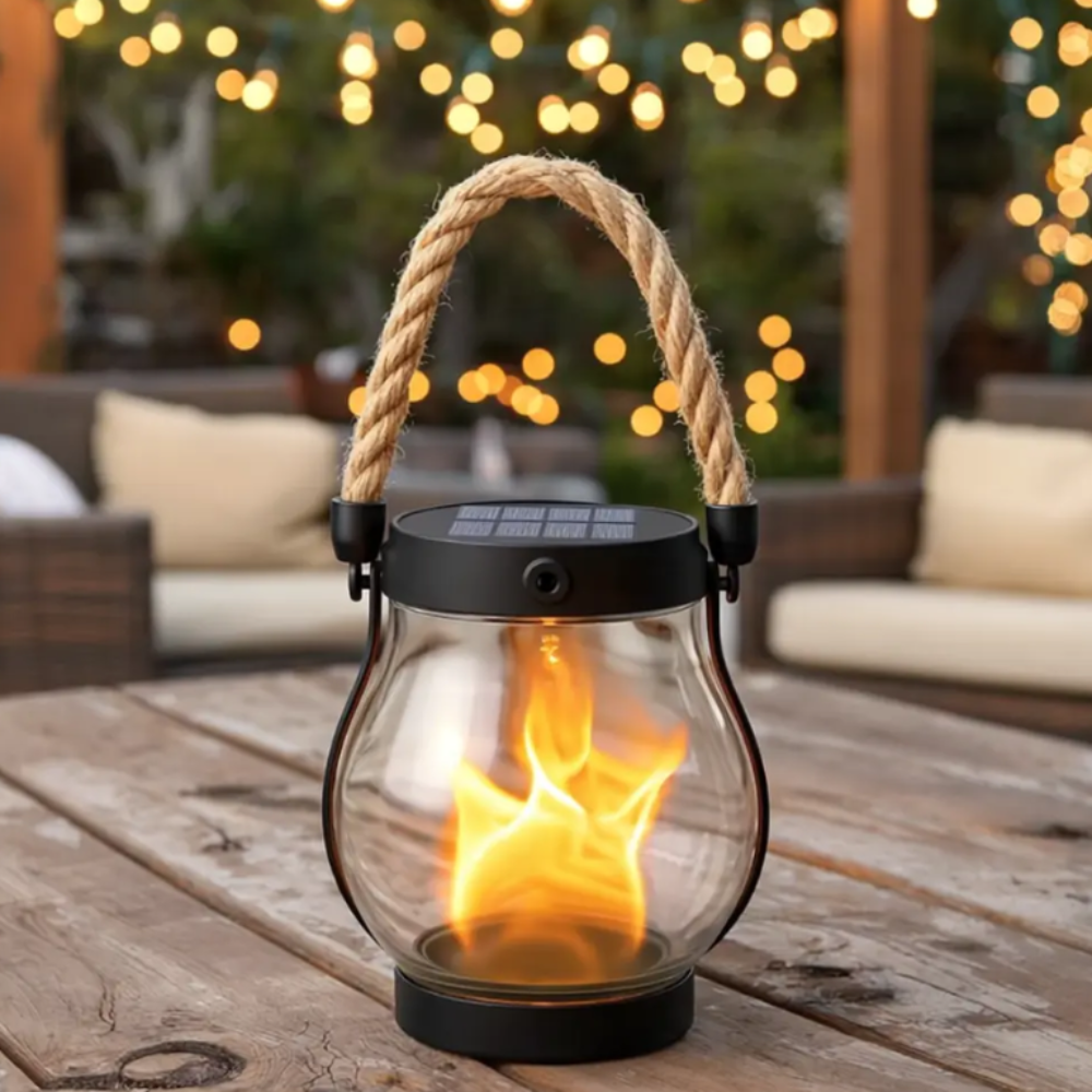 Hangende solarlantaarn met vlameffect – waterdichte tuinverlichting voor buiten