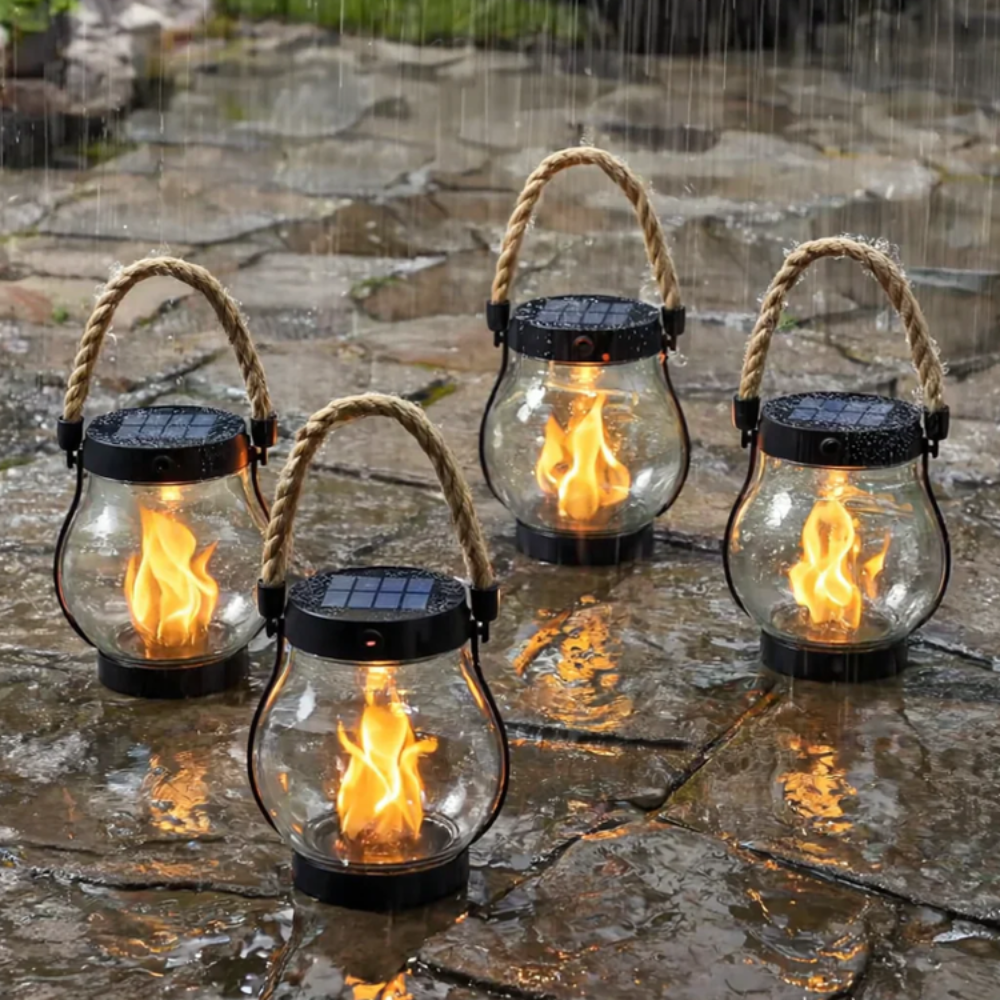 Hangende solarlantaarn met vlameffect – waterdichte tuinverlichting voor buiten