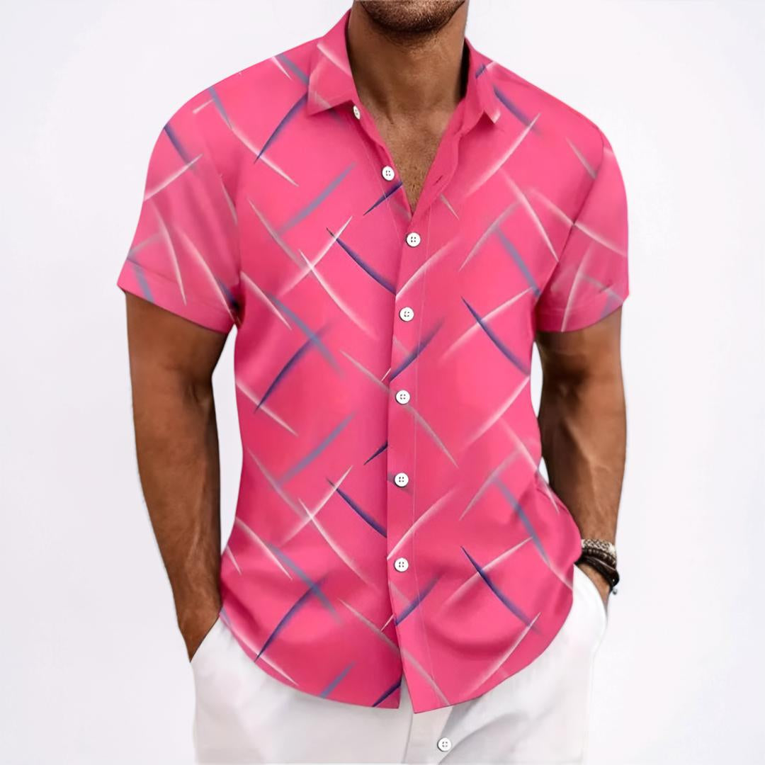 Herenoverhemd met korte mouwen, geometrisch motief en knoopsluiting