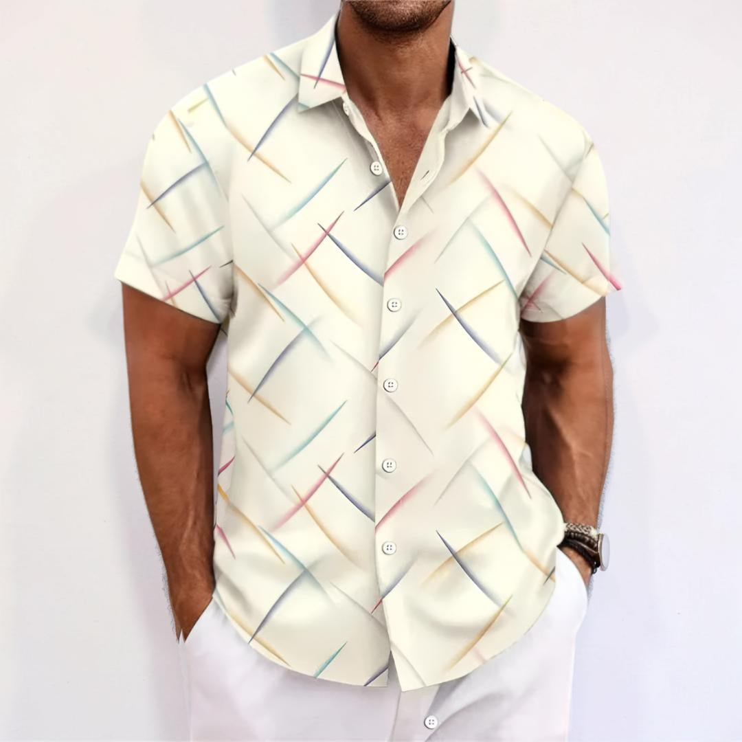 Herenoverhemd met korte mouwen, geometrisch motief en knoopsluiting