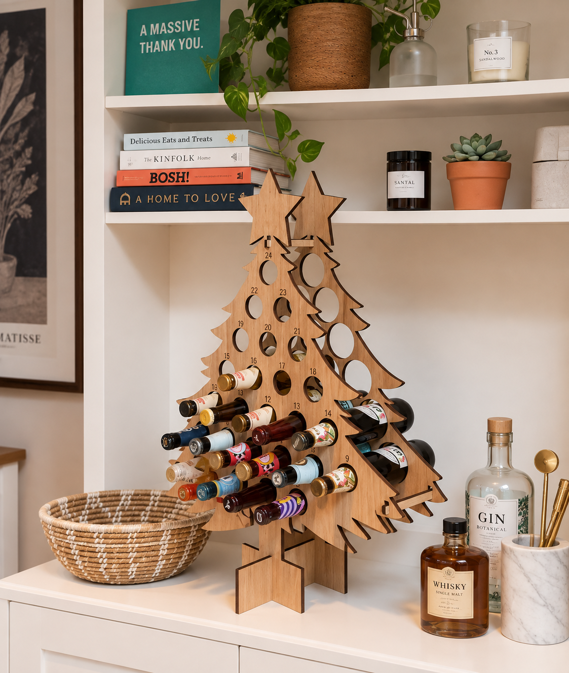 Houten adventskalender met 24 vakken voor het aftellen naar kerst - Herbruikbare kerstdecoratie