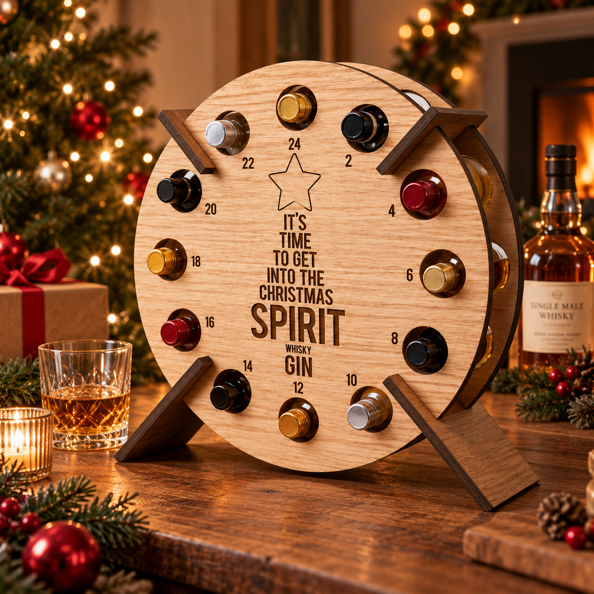 Houten adventskalender met 24 vakken voor het aftellen naar kerst - Herbruikbare kerstdecoratie