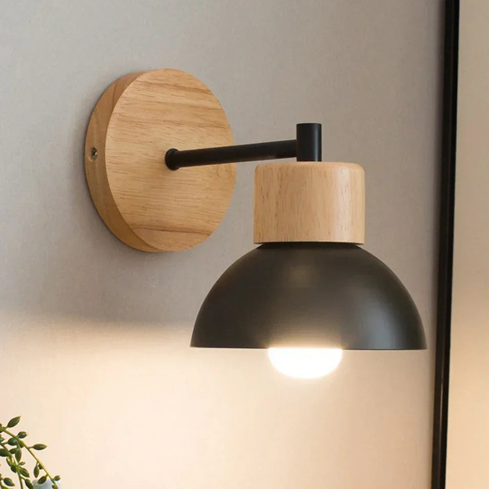 Houten en Metalen Wandlamp | Moderne Scandinavische Lamp voor Nachtkastje
