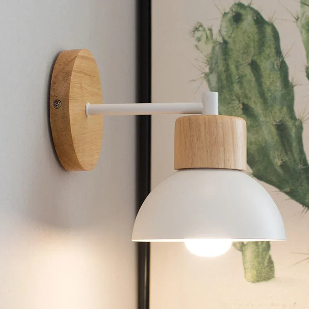 Houten en Metalen Wandlamp | Moderne Scandinavische Lamp voor Nachtkastje