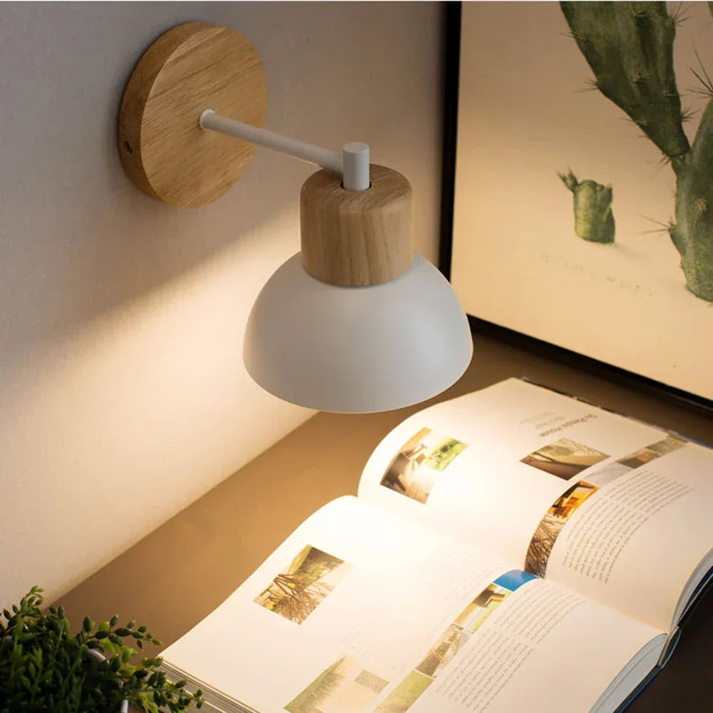 Houten en Metalen Wandlamp | Moderne Scandinavische Lamp voor Nachtkastje