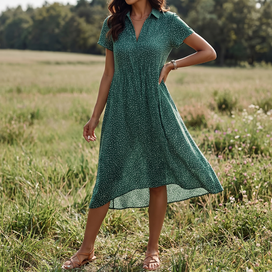 Katoenen doorknoop-midijurk voor dames | Casual zomerkleding