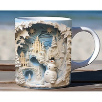 Keramische kerstkoffiemok met 3D-sneeuwpop illusieprint en C-vormig oor