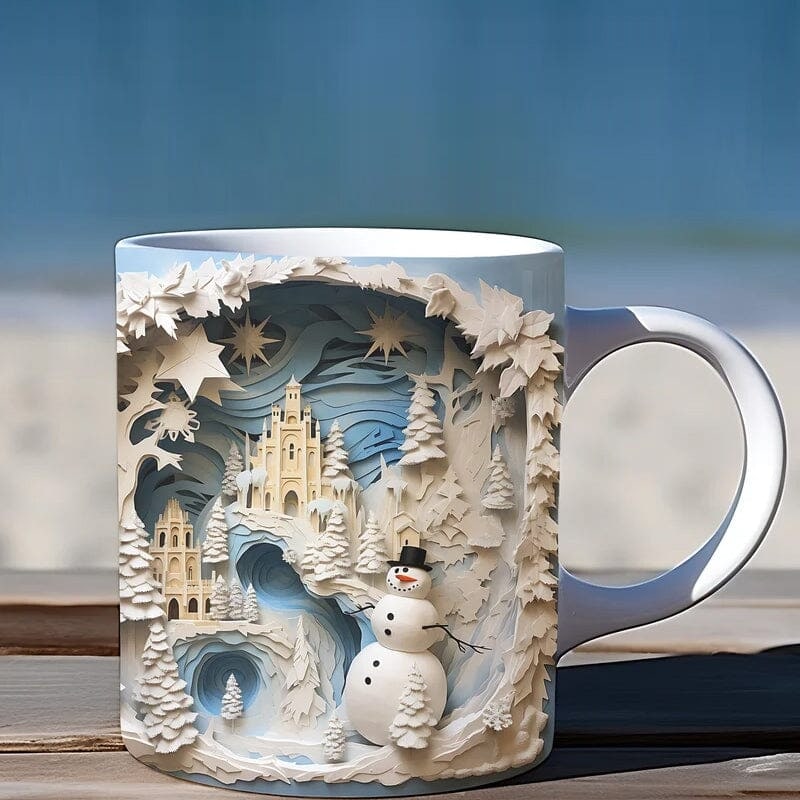 Keramische kerstkoffiemok met 3D-sneeuwpop illusieprint en C-vormig oor