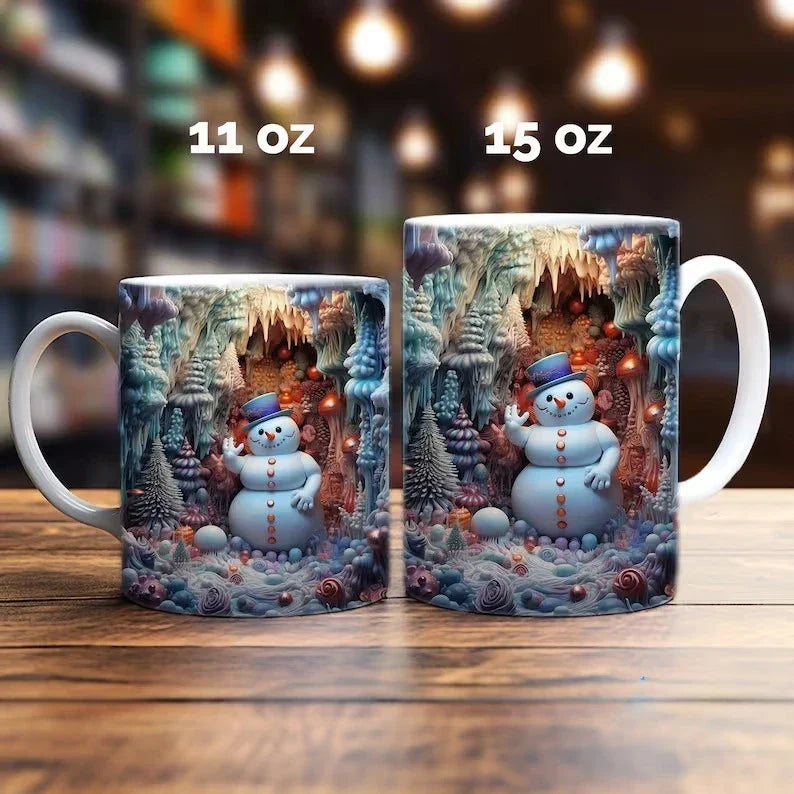 Keramische kerstkoffiemok met 3D-sneeuwpop illusieprint en C-vormig oor