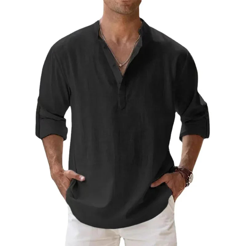 Klassiek herenpoloshirt met lange mouwen en opstaande kraag