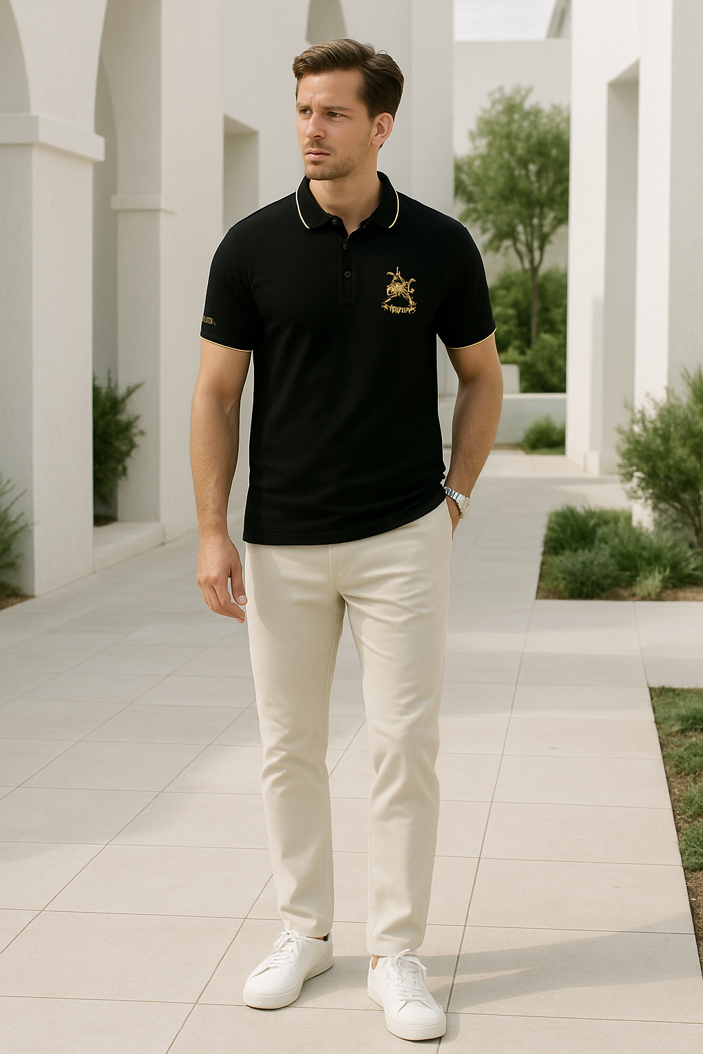 Klassiek poloshirt voor heren met borduursel