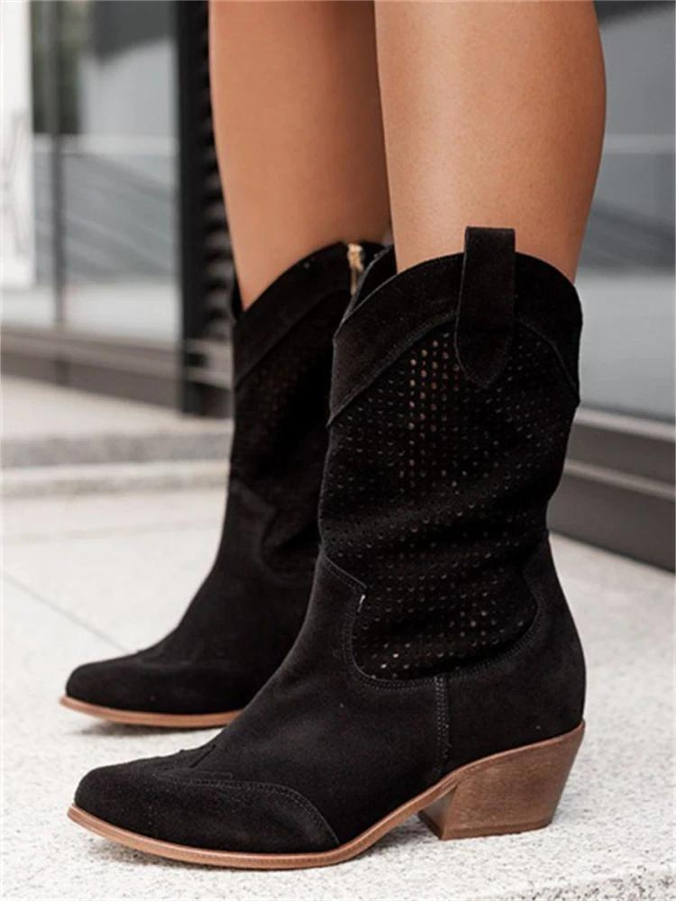 Kniehoge cowgirl laarzen voor dames – Middelhoge hak & borduursels