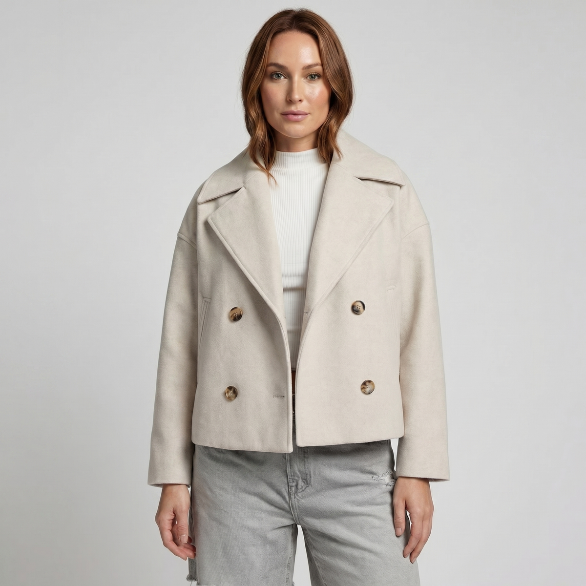Kort Double-Breasted Damesjack | Glad Polyester | Lente & Najaarsjas