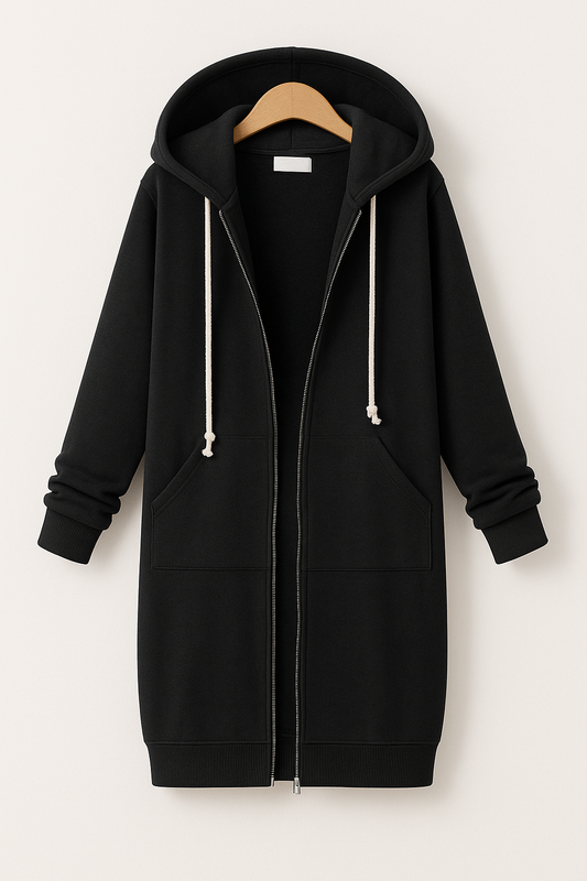 Lang sweatvest met capuchon en ritssluiting voor dames