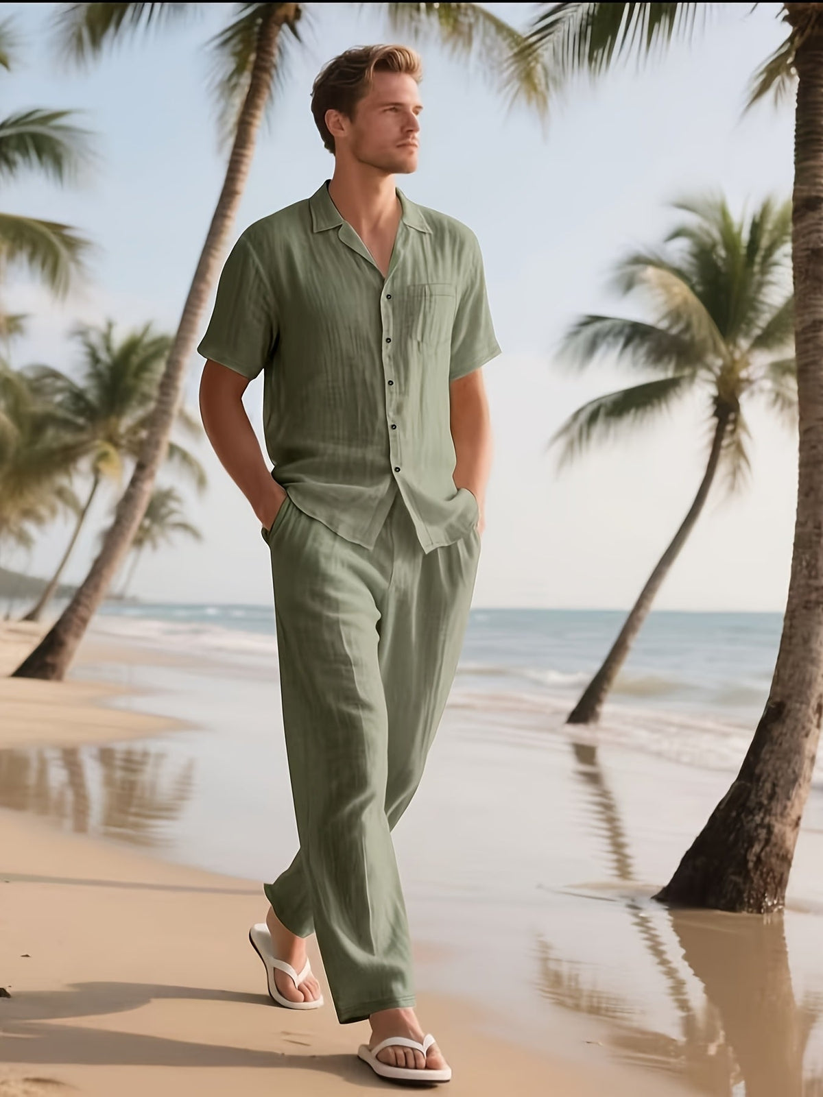 Linnen herenset – Casual, comfortabel en luchtig met lange broek en korte mouwen