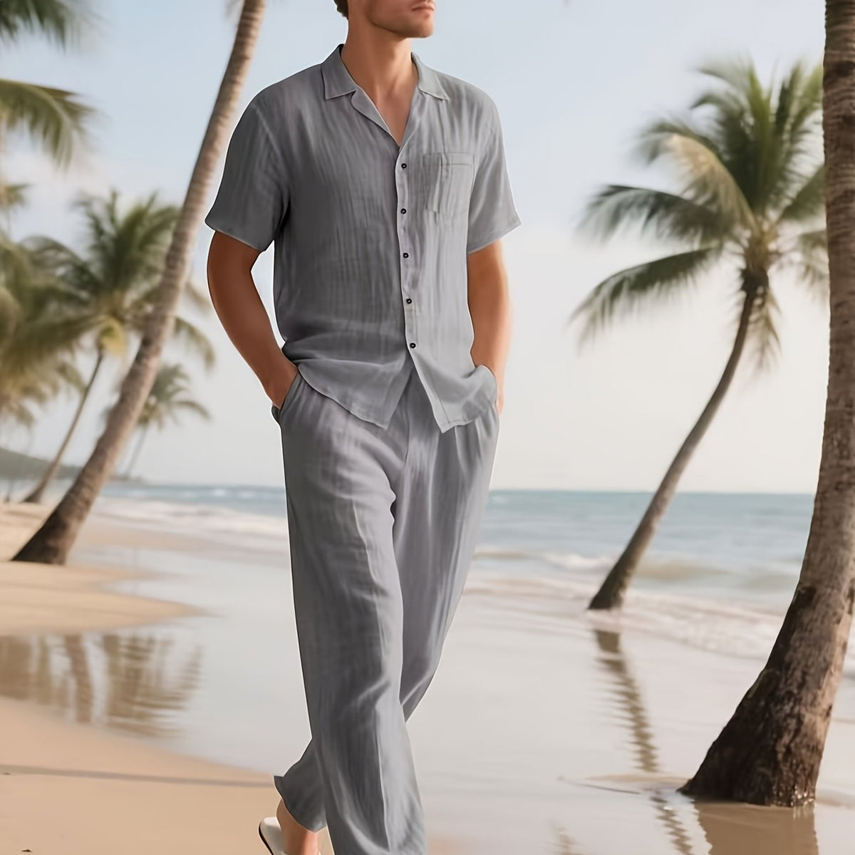 Linnen herenset – Casual, comfortabel en luchtig met lange broek en korte mouwen
