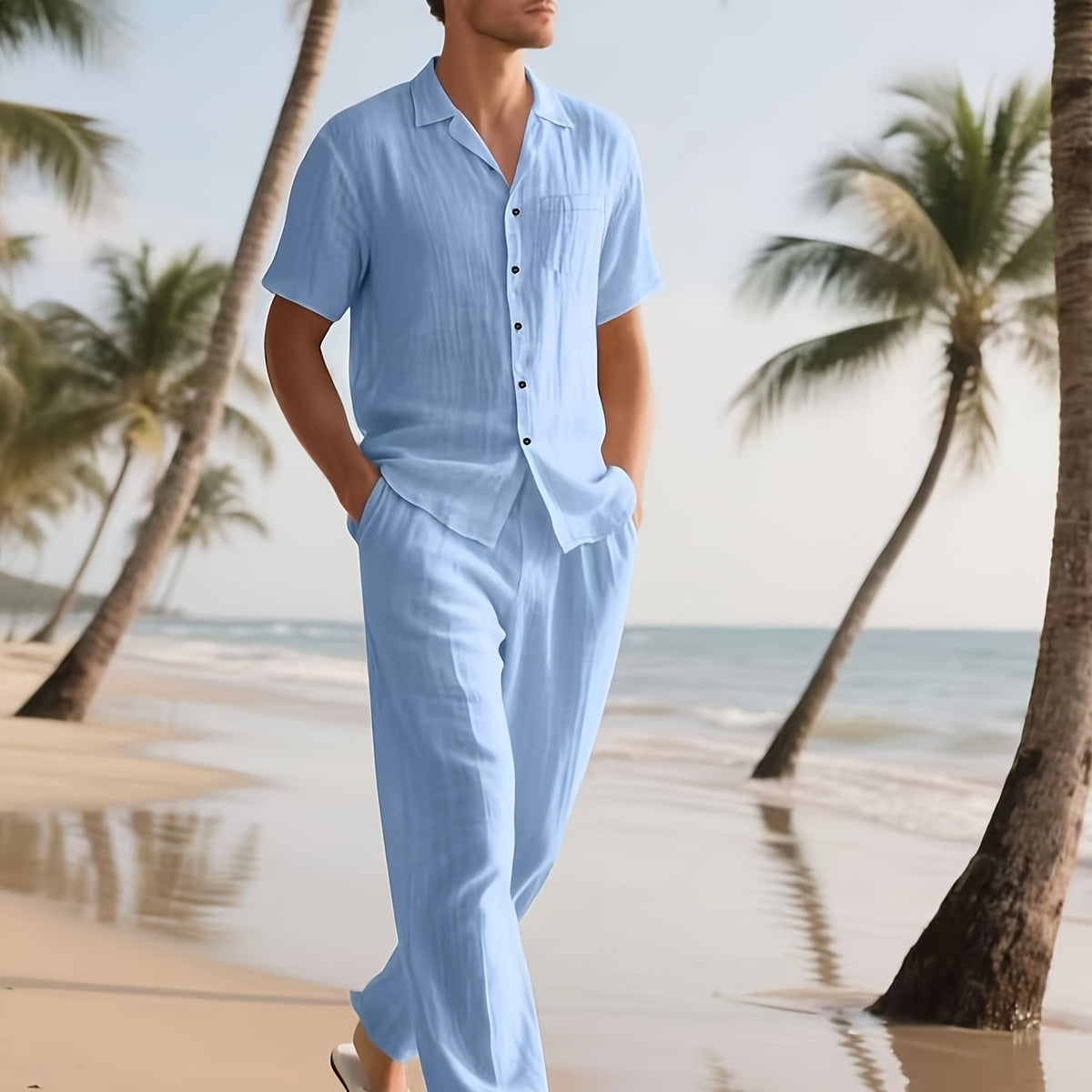 Linnen herenset – Casual, comfortabel en luchtig met lange broek en korte mouwen