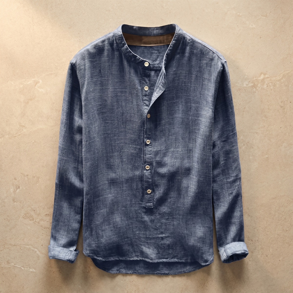 Linnen overhemd voor heren - Slim fit met Henleykraag - Casual zomershirt