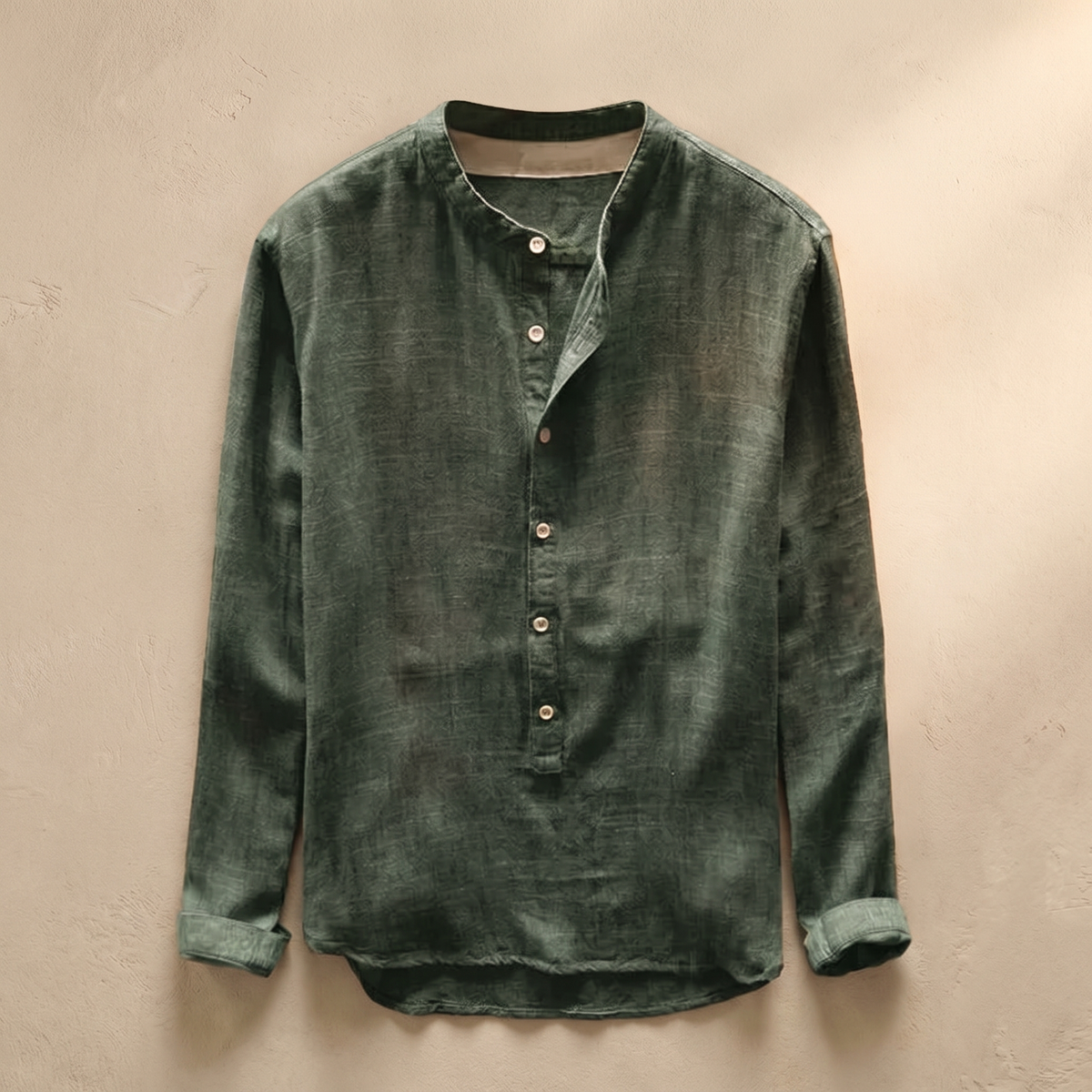 Linnen overhemd voor heren - Slim fit met Henleykraag - Casual zomershirt