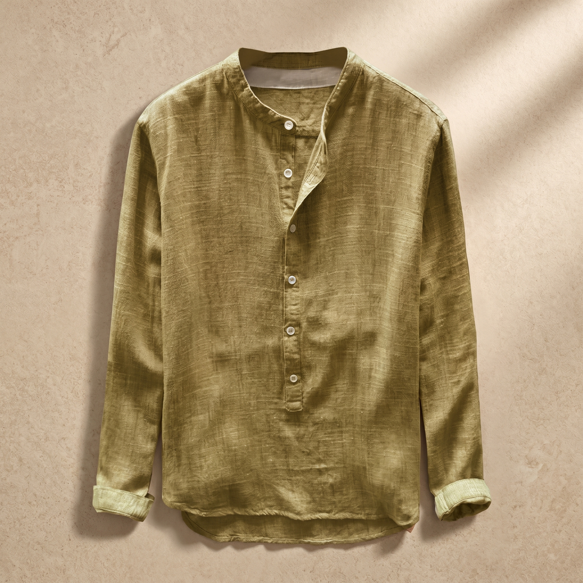 Linnen overhemd voor heren - Slim fit met Henleykraag - Casual zomershirt