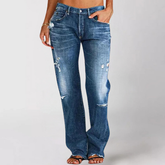 Loshangende denim jeans met wijde pijpen