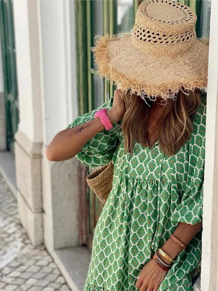 Maxi-jurk voor dames in bohostijl met bloemenprint