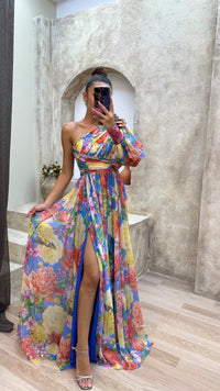 Maxi-jurk voor dames met one-shoulder bandje – Veelkleurig design & elegante pasvorm