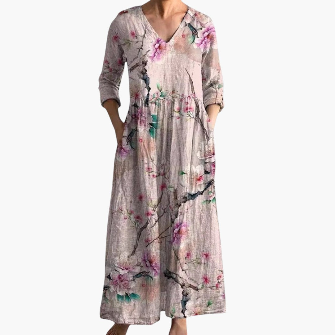 Maxi-jurk voor dames met V-hals en bloemenprint