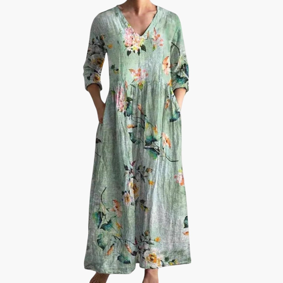 Maxi-jurk voor dames met V-hals en bloemenprint