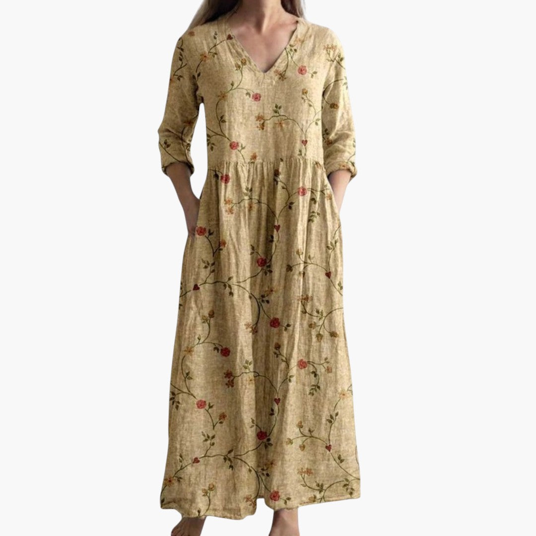 Maxi-jurk voor dames met V-hals en bloemenprint