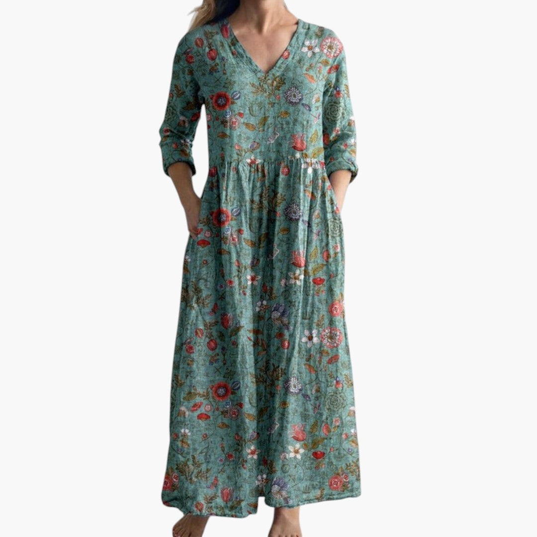Maxi-jurk voor dames met V-hals en bloemenprint