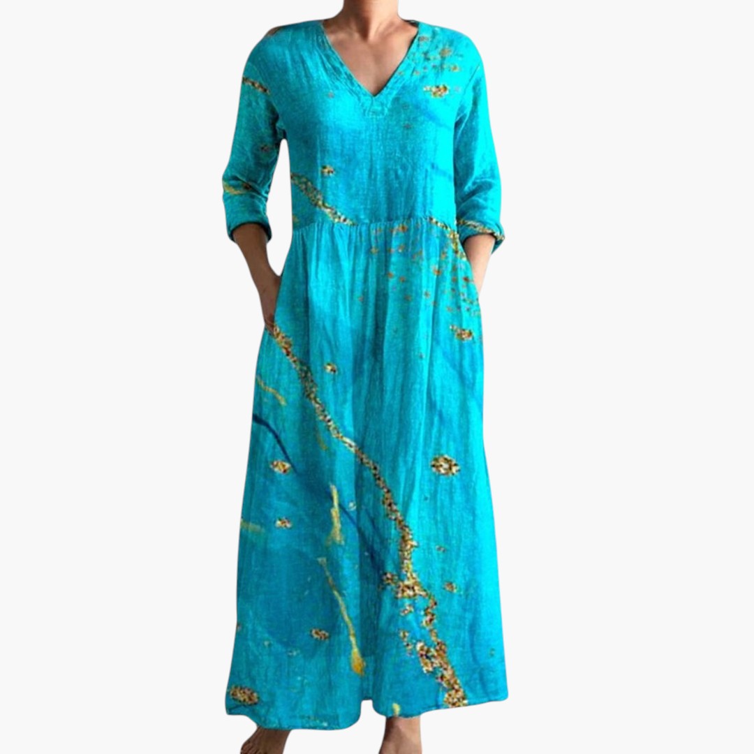 Maxi-jurk voor dames met V-hals en bloemenprint