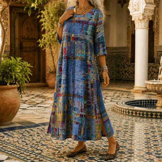 Midi-jurk met schilderachtige patchworkprint