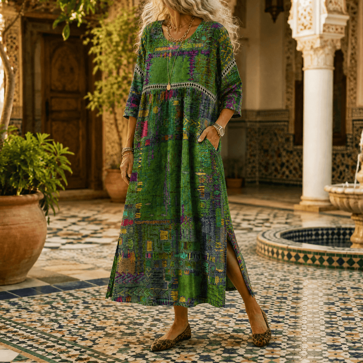 Midi-jurk met schilderachtige patchworkprint