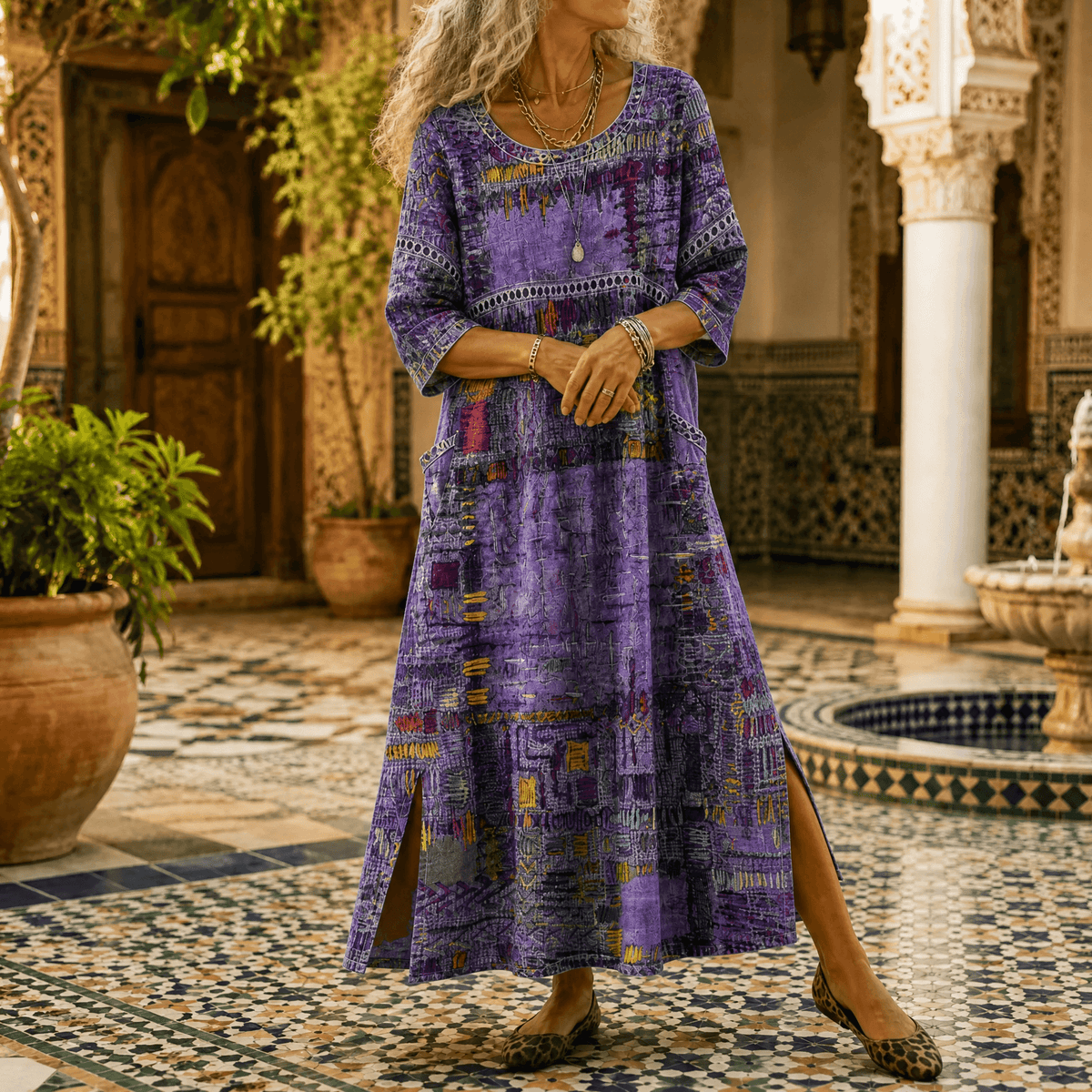 Midi-jurk met schilderachtige patchworkprint